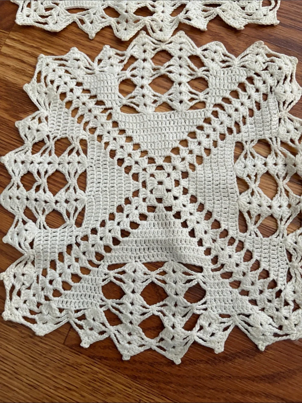 Handmade Crochet Square Doilies - Cream Set of 2